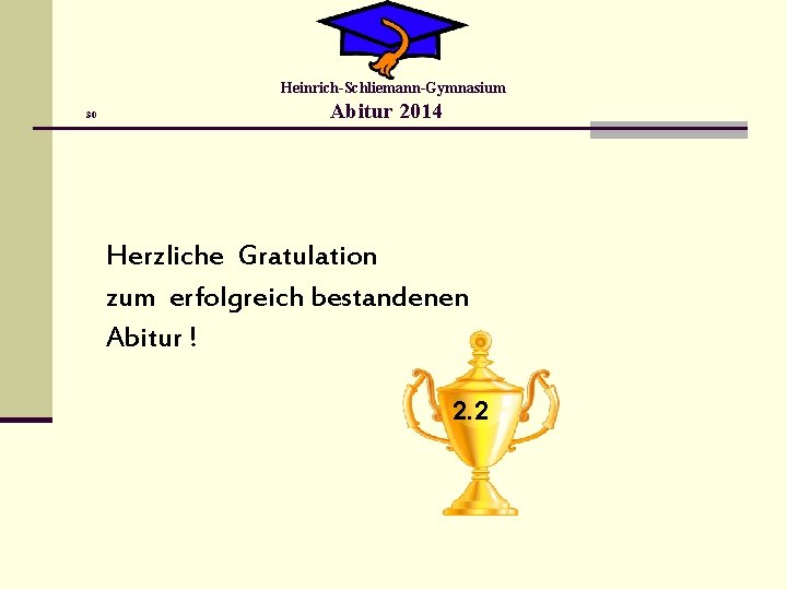 Heinrich-Schliemann-Gymnasium 30 Abitur 2014 Herzliche Gratulation zum erfolgreich bestandenen Abitur ! 2. 2 