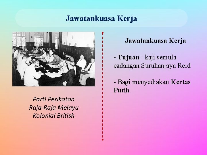 Jawatankuasa Kerja - Tujuan : kaji semula cadangan Suruhanjaya Reid - Bagi menyediakan Kertas