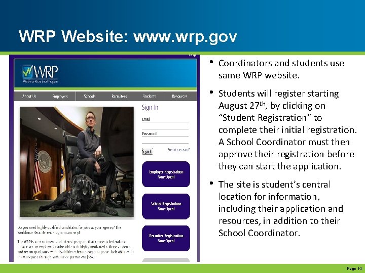WRP Website: www. wrp. gov • Coordinators and students use same WRP website. •