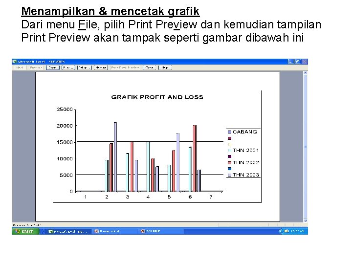 Menampilkan & mencetak grafik Dari menu File, pilih Print Preview dan kemudian tampilan Print