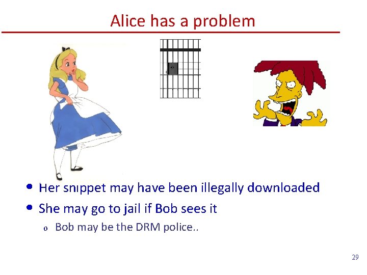 Alice has a problem • Her snippet may have been illegally downloaded • She