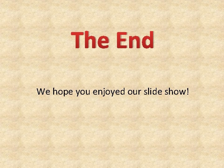 The End We hope you enjoyed our slide show! 