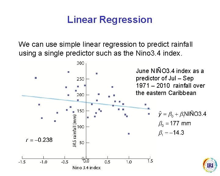 Linear Regression We can use simple linear regression to predict rainfall using a single