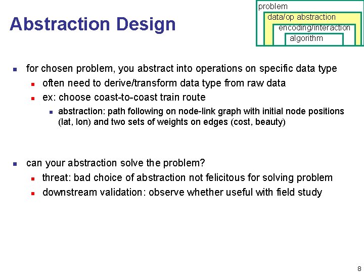 Abstraction Design n for chosen problem, you abstract into operations on specific data type