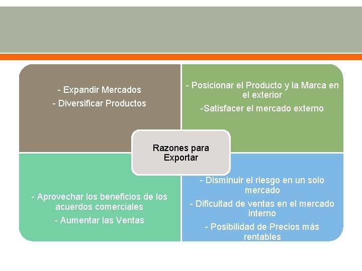 - Posicionar el Producto y la Marca en el exterior -Satisfacer el mercado externo