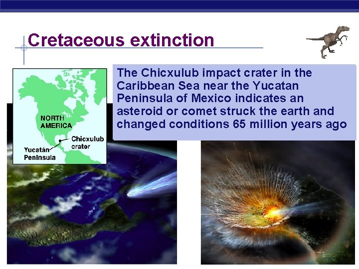 Cretaceous extinction The Chicxulub impact crater in the Caribbean Sea near the Yucatan Peninsula