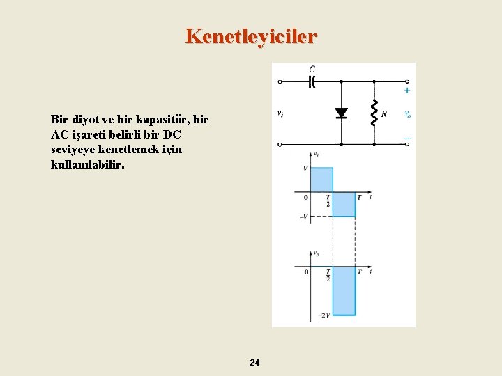 Kenetleyiciler Bir diyot ve bir kapasitör, bir AC işareti belirli bir DC seviyeye kenetlemek