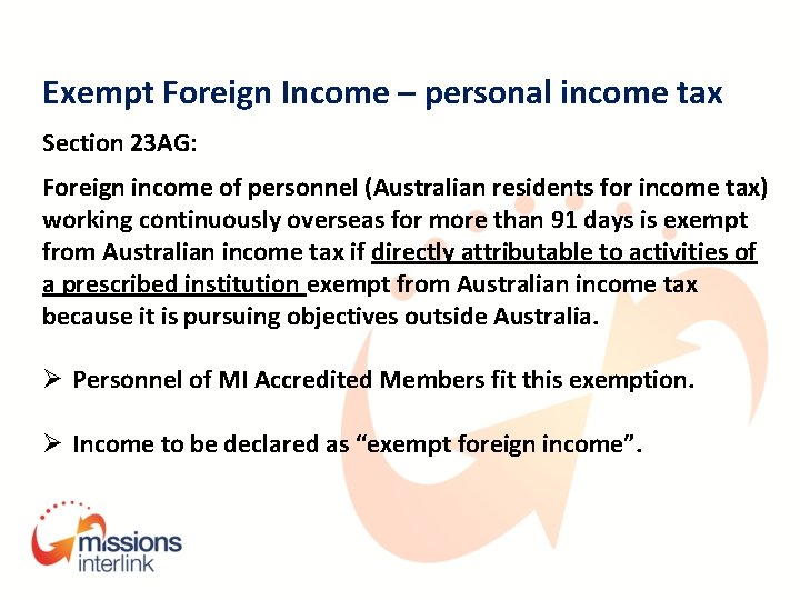 Exempt Foreign Income – personal income tax Section 23 AG: Foreign income of personnel