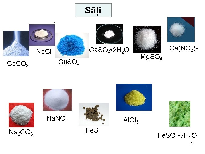 Sāļi Ca. SO 4 • 2 H 2 O Na. Cl Ca. CO 3