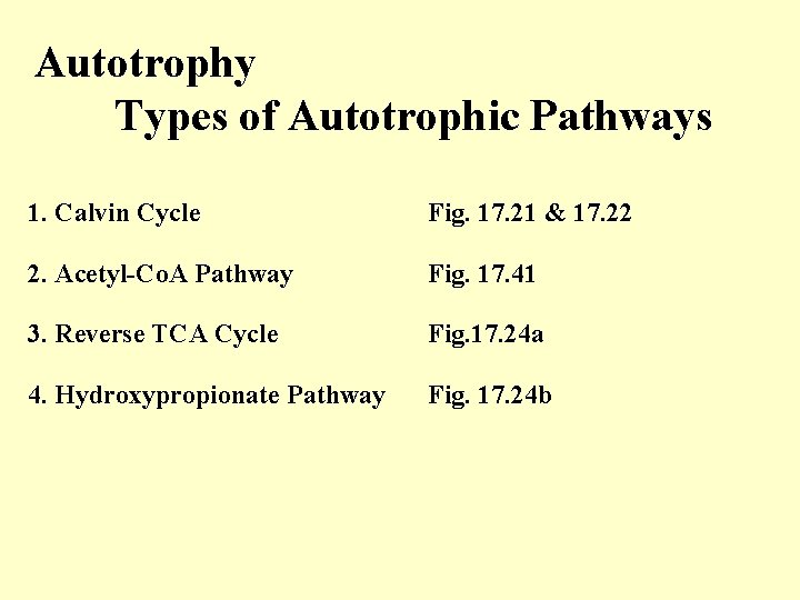 Autotrophy Types of Autotrophic Pathways 1. Calvin Cycle Fig. 17. 21 & 17. 22