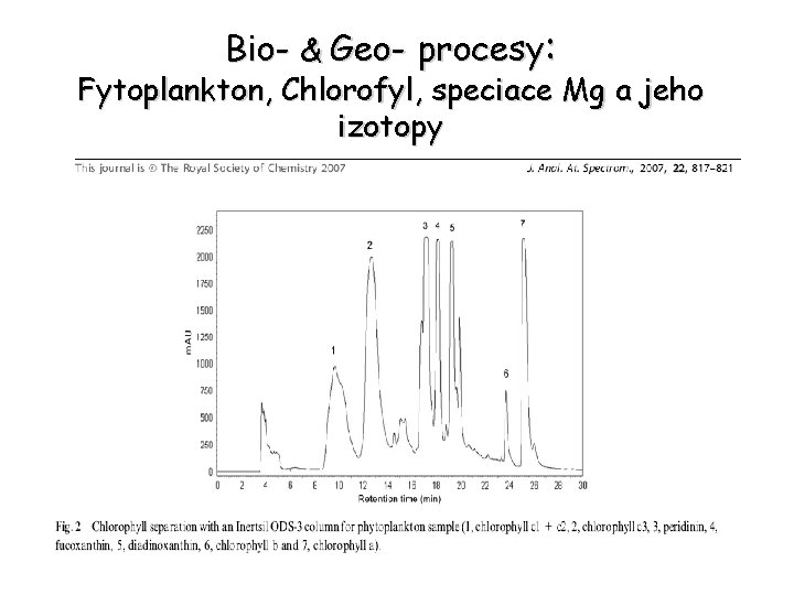 Bio- & Geo- procesy: Fytoplankton, Chlorofyl, speciace Mg a jeho izotopy 