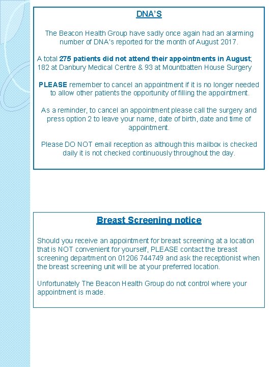 DNA’S The Beacon Health Group have sadly once again had an alarming number of