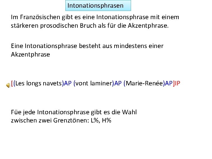 Intonationsphrasen Im Französischen gibt es eine Intonationsphrase mit einem stärkeren prosodischen Bruch als für