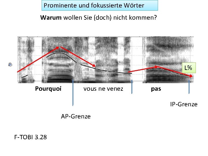 Prominente und fokussierte Wörter Warum wollen Sie (doch) nicht kommen? L% Pourquoi vous ne