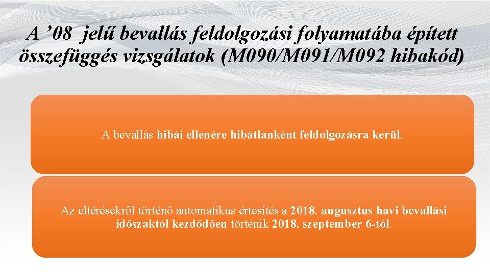 A ’ 08 jelű bevallás feldolgozási folyamatába épített összefüggés vizsgálatok (M 090/M 091/M 092