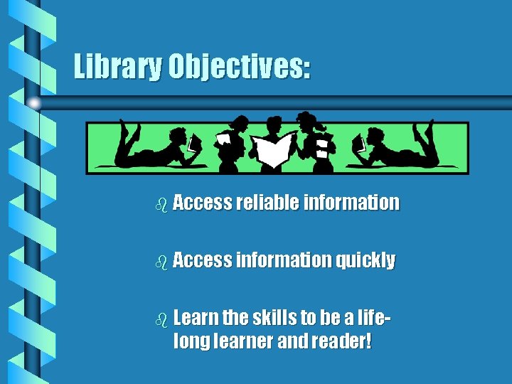 Library Objectives: b Access reliable information b Access information quickly b Learn the skills
