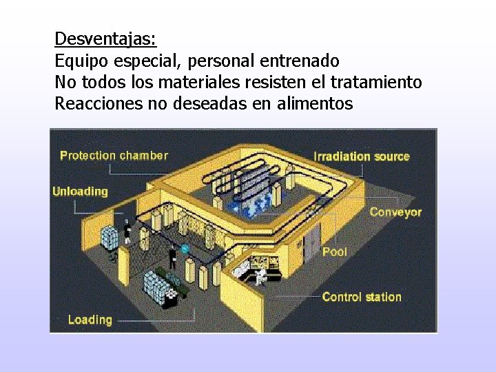 Desventajas: Equipo especial, personal entrenado No todos los materiales resisten el tratamiento Reacciones no