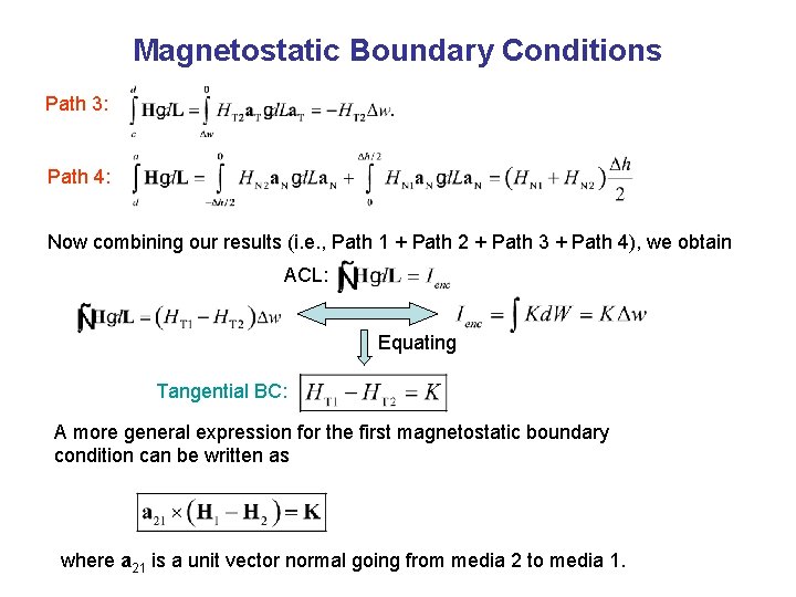 Magnetostatic Boundary Conditions Path 3: Path 4: Now combining our results (i. e. ,
