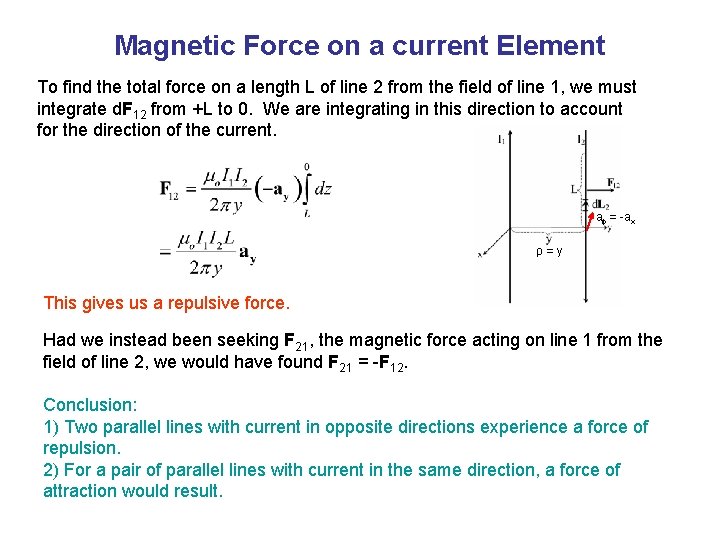 Magnetic Force on a current Element To find the total force on a length