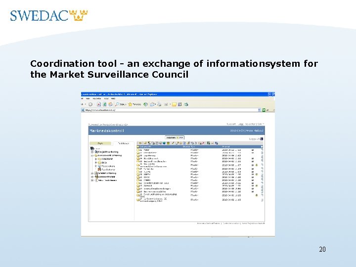 Coordination tool - an exchange of informationsystem for the Market Surveillance Council 20 