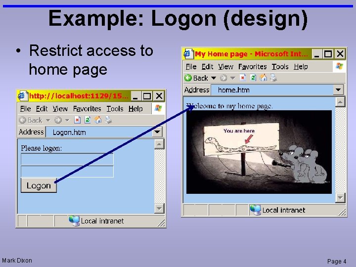 Example: Logon (design) • Restrict access to home page Mark Dixon Page 4 