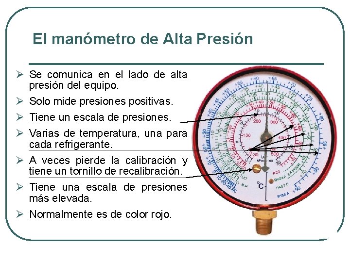 El manómetro de Alta Presión Ø Se comunica en el lado de alta presión