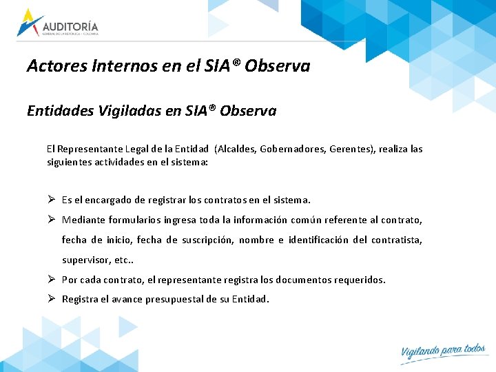 Actores Internos en el SIA® Observa Entidades Vigiladas en SIA® Observa El Representante Legal