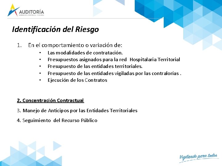 Identificación del Riesgo 1. En el comportamiento o variación de: • • • Las