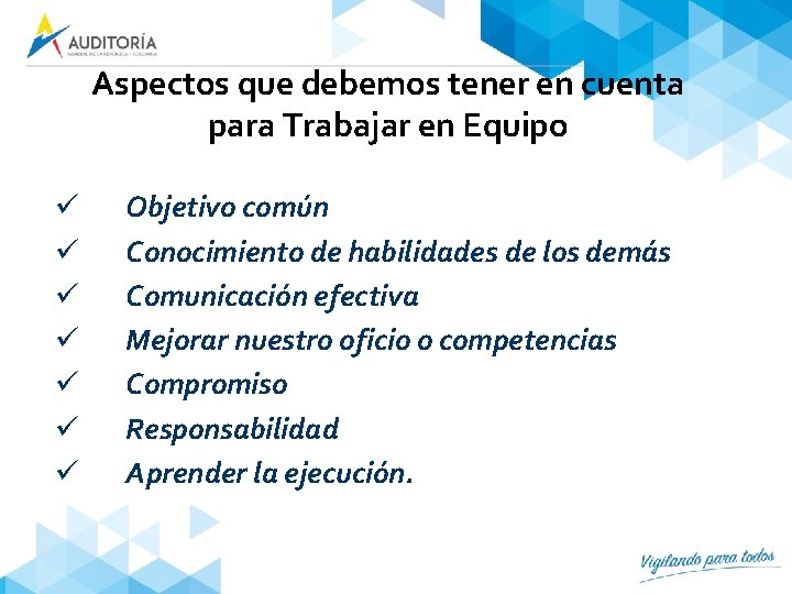 Aspectos que debemos tener en cuenta para Trabajar en Equipo ü ü ü ü Aspectos que debemos tener en cuenta para Trabajar en Equipo ü ü ü ü