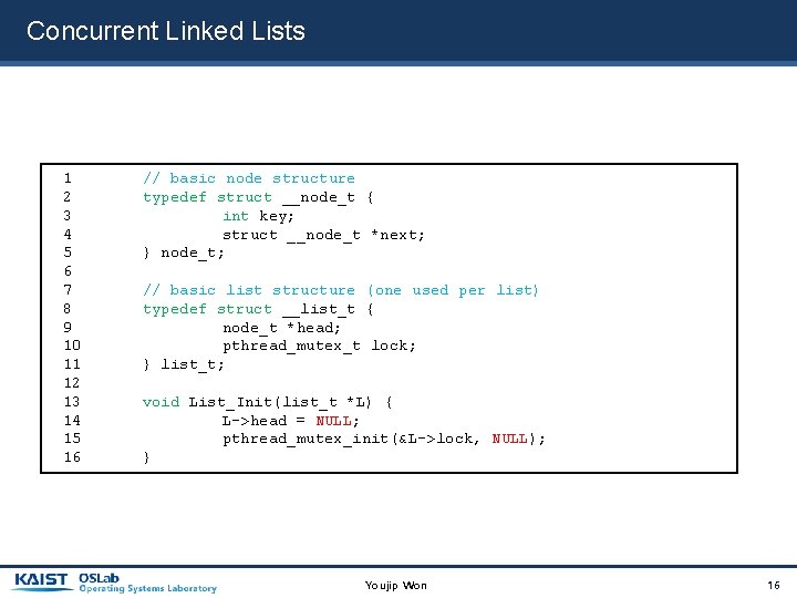 Concurrent Linked Lists 1 2 3 4 5 6 7 8 9 10 11