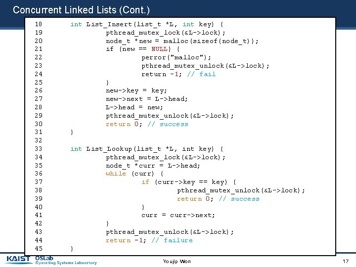 Concurrent Linked Lists (Cont. ) 18 19 20 21 22 23 24 25 26