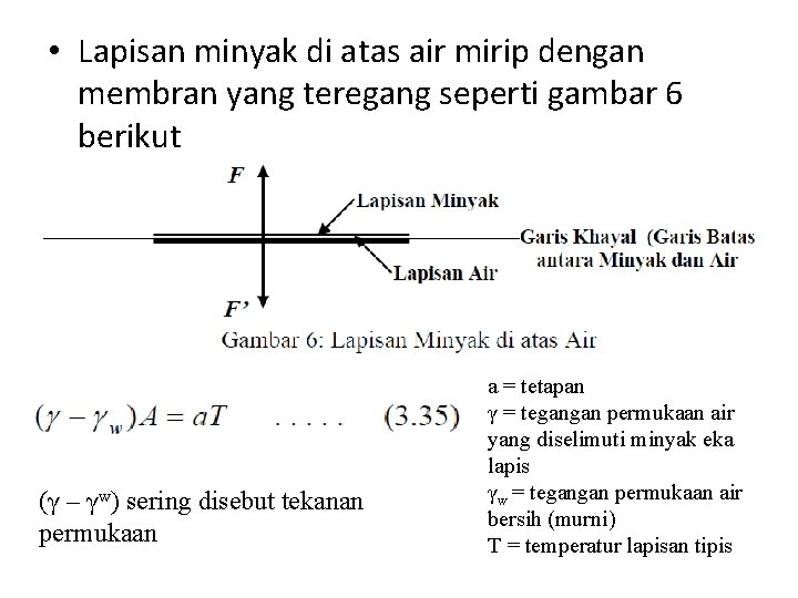  • Lapisan minyak di atas air mirip dengan membran yang teregang seperti gambar