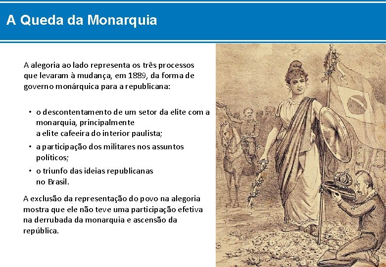 A Queda da Monarquia A alegoria ao lado representa os três processos que levaram