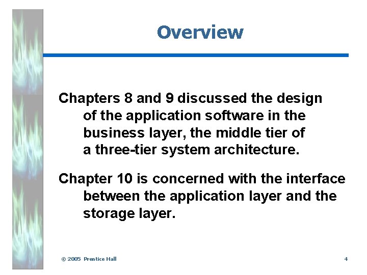 Overview Chapters 8 and 9 discussed the design of the application software in the