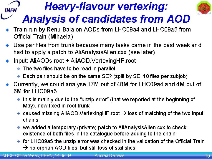 Heavy-flavour vertexing: Analysis of candidates from AOD Train run by Renu Bala on AODs