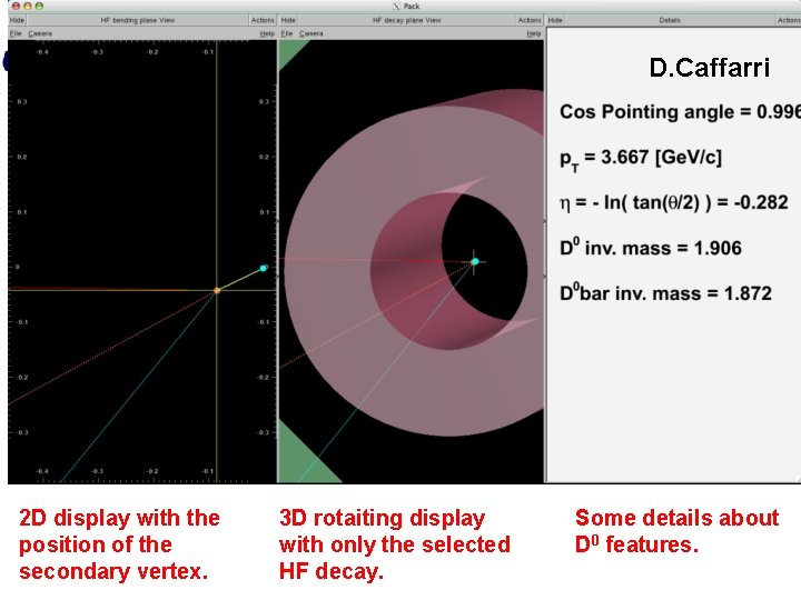 D. Caffarri 2 D display with the position of the secondary vertex. 3 D