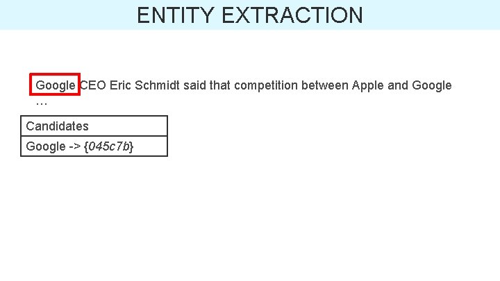 ENTITY EXTRACTION Google CEO Eric Schmidt said that competition between Apple and Google …