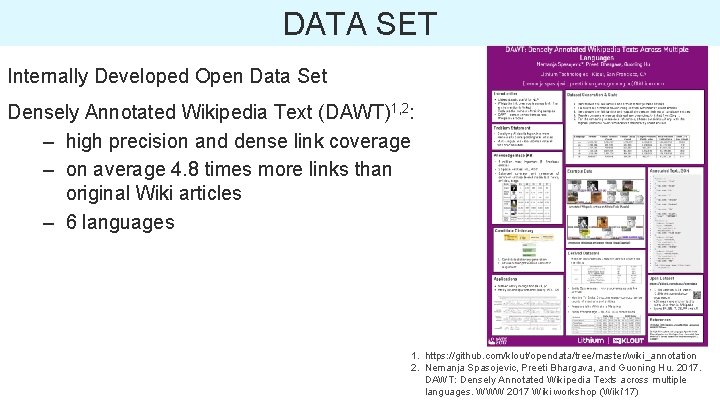 DATA SET Internally Developed Open Data Set Densely Annotated Wikipedia Text (DAWT)1, 2: –