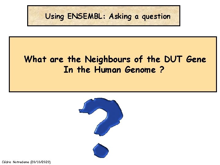 Using ENSEMBL: Asking a question What are the Neighbours of the DUT Gene In