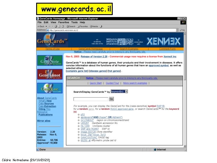 www. genecards. ac. il Cédric Notredame (28/10/2020) 