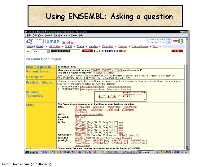 Using ENSEMBL: Asking a question Cédric Notredame (28/10/2020) 