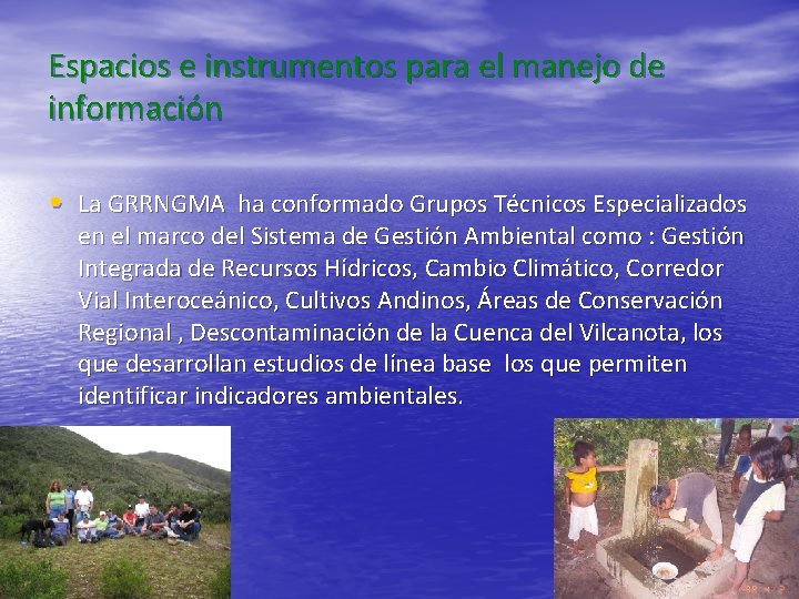 Espacios e instrumentos para el manejo de información • La GRRNGMA ha conformado Grupos