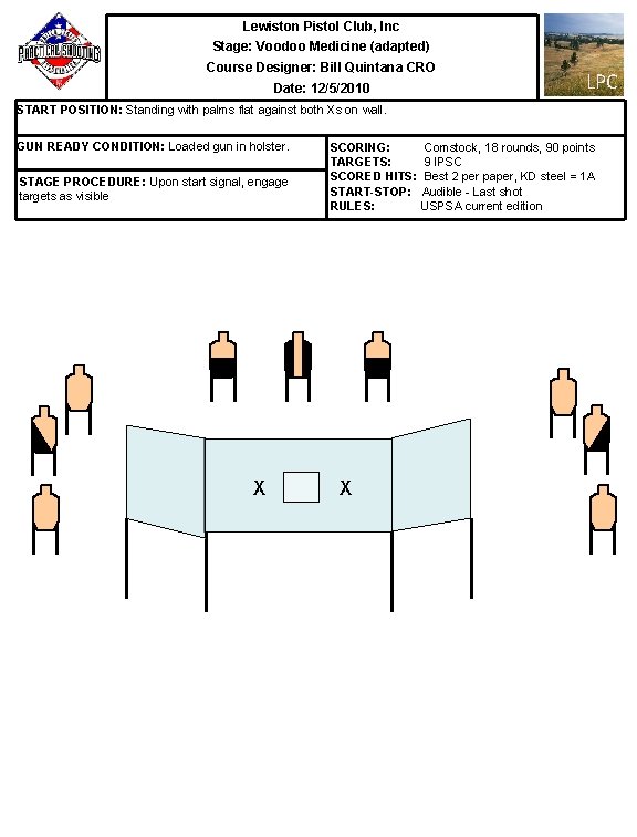 Lewiston Pistol Club, Inc Stage: Voodoo Medicine (adapted) Course Designer: Bill Quintana CRO Date: