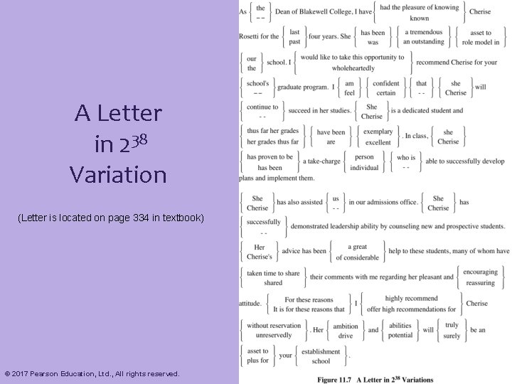 A Letter in 238 Variation (Letter is located on page 334 in textbook) ©