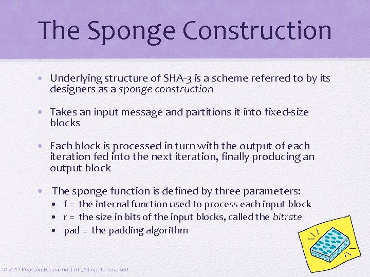The Sponge Construction • Underlying structure of SHA-3 is a scheme referred to by