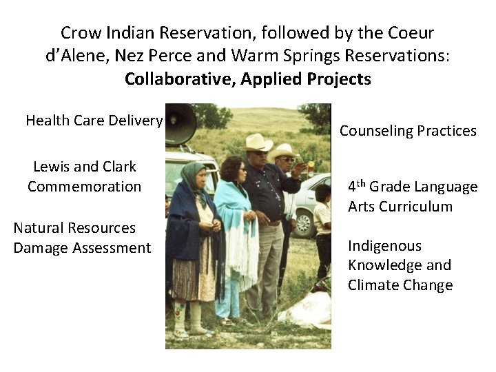 Crow Indian Reservation, followed by the Coeur d’Alene, Nez Perce and Warm Springs Reservations: