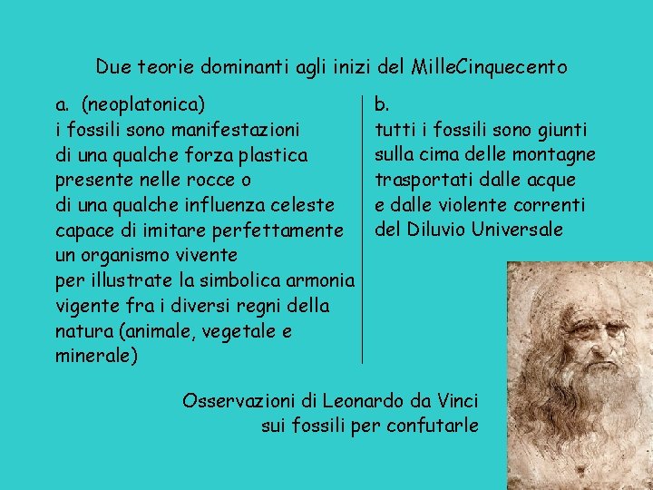 Due teorie dominanti agli inizi del Mille. Cinquecento a. (neoplatonica) i fossili sono manifestazioni