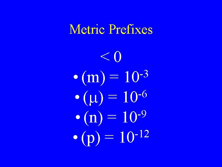 Metric Prefixes <0 -3 • (m) = 10 -6 • (m) = 10 -9