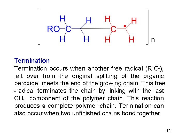 Termination occurs when another free radical (R-O. ), left over from the original splitting