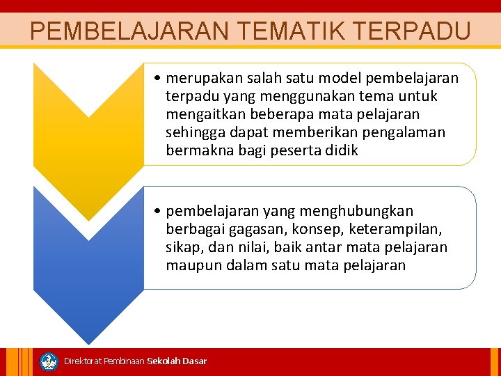 PEMBELAJARAN TEMATIK TERPADU • merupakan salah satu model pembelajaran terpadu yang menggunakan tema untuk